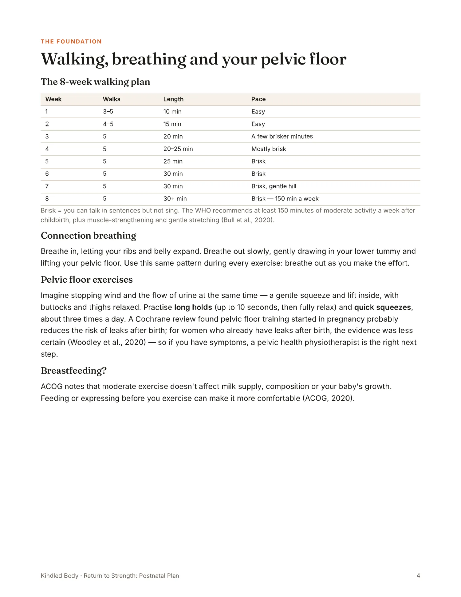Walking, breathing and pelvic floor